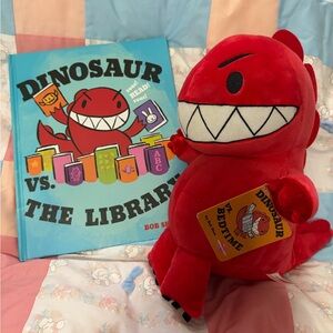 Red Toothy T-Rex Dinosaur vs Bedtime Plush & vs Library HC Book -Kohls Cares BWT